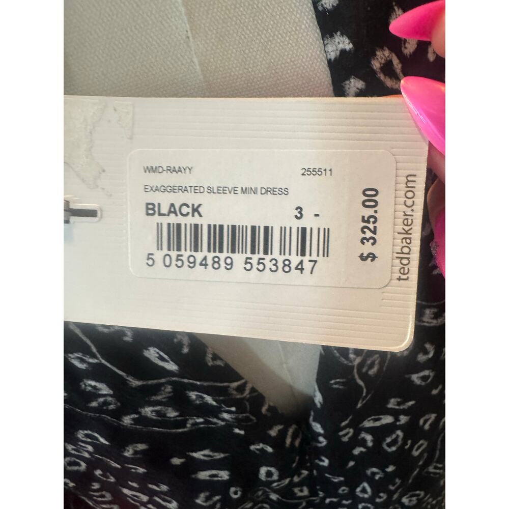 Ted Baker Black Exaggerated Sleeve Mini Dress NWT Size 3 (US 8-10) - Picture 4 of 4